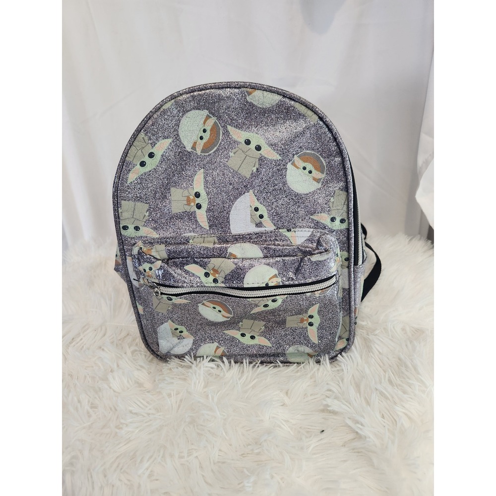 Star Wars The Mandalorian Grogu Baby Yoda Silver Glitter Mini Backpack Bag